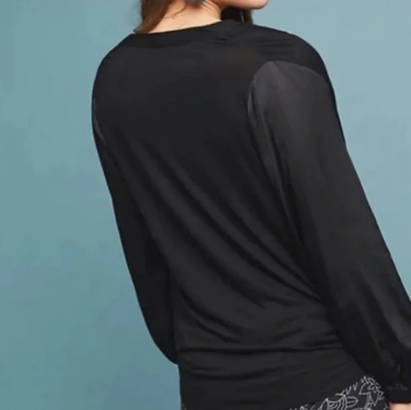 NWOT ANTHRO | Kesia Surplice Mixed Media Blouse - Picture 4 of 4